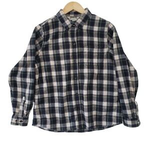 LL Bean Flannel Shirt Mens Medium Navy Blue Plaid Button Down Outdoorsy Casual